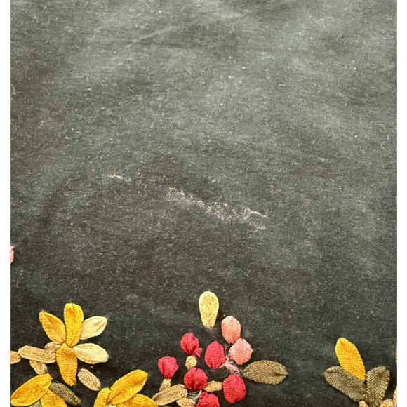 Velvet Table Runner Silk Ribbon Embroidered Flowers Vintage Loie 15" x 70" READ - Picture 14 of 16